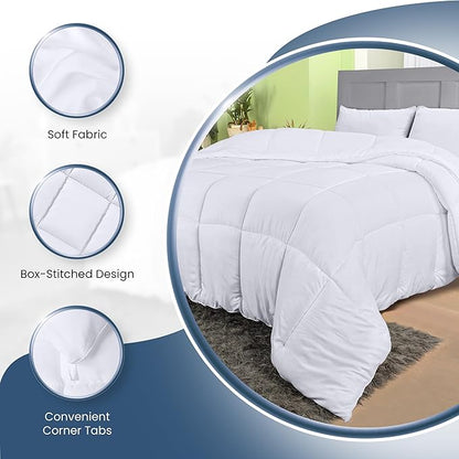 Utopia Bedding Comforters Twin Size, All Season Duvet Insert, Down Alternative Box Stitched Bed Comforter with Corner Tabs, Machine Washable (White)
