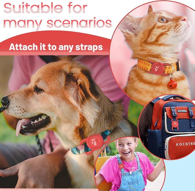 SANKALA [1 Pack] Waterproof Dog Airtag Holder, Red | Silicone Full Body Covered, Anti-Lost Protective, Fits All Width Collars, for Apple AirTag(Gen 1 & 2), Signal Friendly