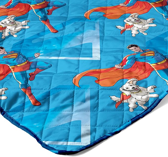 Northwest DC Comics Superman Above Metropolis Reversible Quilted Throw Blanket, Comfy Iconic Throw, Adults Boys Girls, Legendary Superhero Bedding for Bed, or Couch, 60 x 80 inches