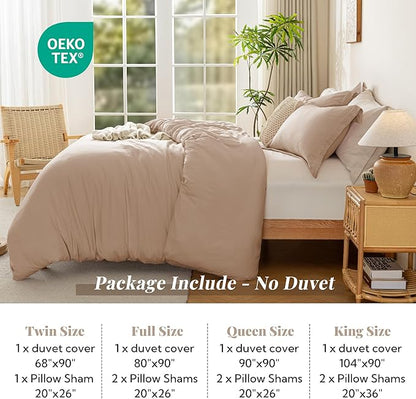 MILDLY Super Soft Duvet Cover 2pcs - 100% Washed Microfiber Rugby Tan Comforter Cover Set with Zipper Closure & Corner Ties (No Comforter)