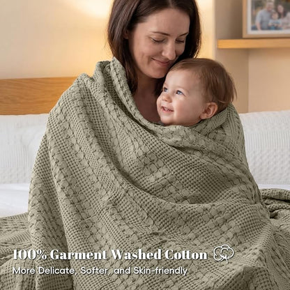 PHF 100% Cotton Waffle Weave Blanket Twin Size for Bed, Soft Lightweight & Breathable for Spring and Summer, All-Season Comfort, Luxury Aesthetic Blanket for Home Decor, 66"x90", Dusty Sage