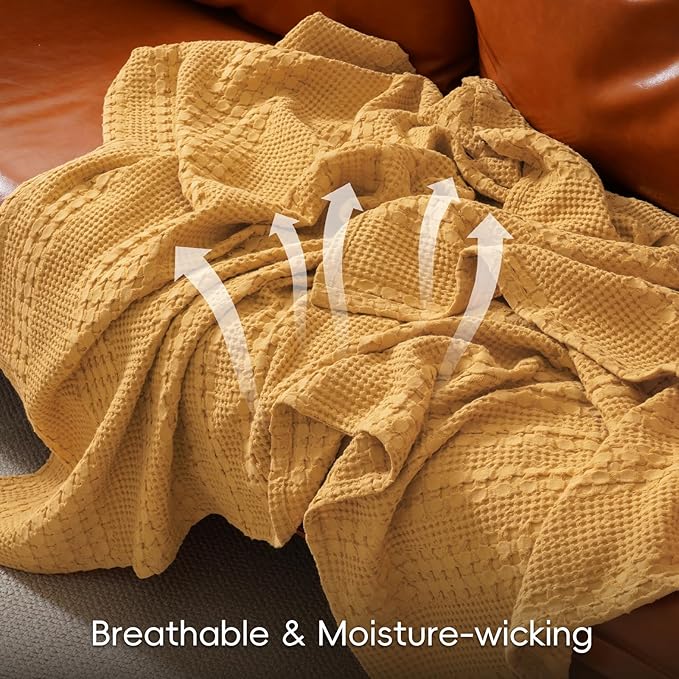 PHF 100% Cotton Waffle Weave Throw Blanket, Soft Lightweight Breathable Cozy Throws for Couch Bed Sofa, Luxury Aesthetic Blanket Gift for Home Decor & Office, 50"x60", Pumpkin Orange
