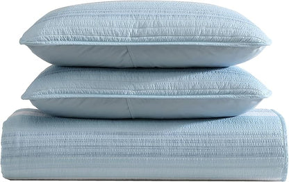 Beatrice Home Fashions Coralinn Striped 3-Piece Quilt Set, Lightweight, All-Seasons, King, Blue Gray