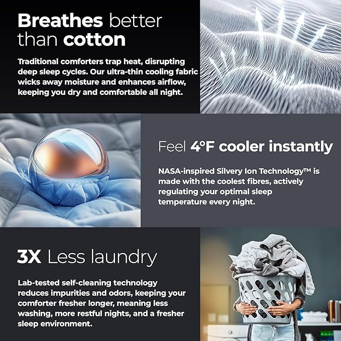 Silvery Silver-Infused Cooling Comforter – Award-Winning Self-Cooling Blanket for Hot Sleepers with Self-Cleaning Silvery Technology for Sweat-Free & Cool Sleep (Gray, Full/Queen (90" x 90"))