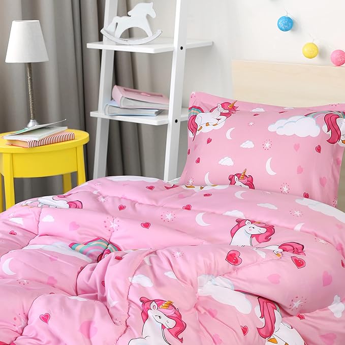 Utopia Bedding Unicorn Kids Comforter Set with 2 Pillow Shams, 3 Piece Soft Microfiber Twin Bed Comforter with Pillow Shams, Printed Kids Bedding for Boys and Girls, Lightweight, Breathable,Easy Care