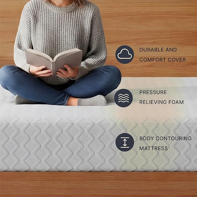Signature Design by Ashley Twin Size Chime 10 Inch Medium Firm Memory Foam Mattress with Green Tea & Charcoal Gel for Pressure Relief, Fiberglass Free, Mattress In A Box