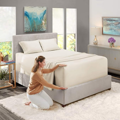 Nestl Twin Size Sheet Set, 4 Piece Extra Deep Pocket (18-24 inches), Microfiber, Hotel Luxury, Soft, Breathable, Wrinkle-Free, Easy to Care, Off White