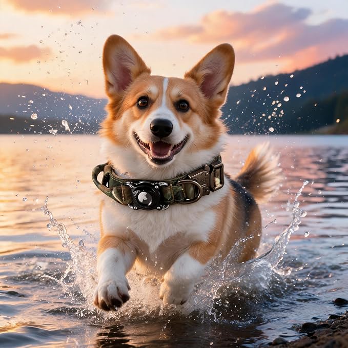 Never Lose Your Dog! AirTag Dog Collar with Waterproof Case | Tactical Collar for Large Dogs Featuring Military Handle & Durable Strap | Secure GPS Tracking for Apple AirTag (Camo, M)