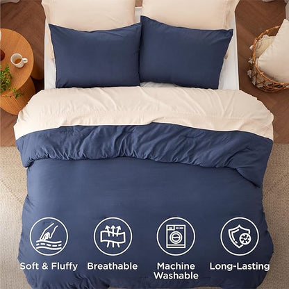 Bedsure King Comforter Set, Navy Soft Prewashed Bedding for All Seasons, 3 Pieces GentleSoft™ Bed Set, 1 Lightweight Comforter (104"x90") and 2 Pillowcases (20"x36")