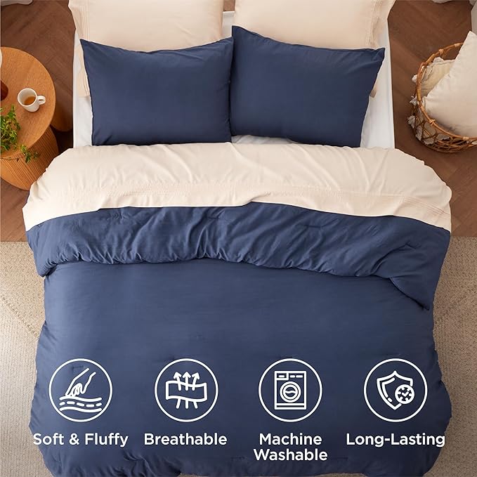 Bedsure Oversized King Comforter Set, Navy Soft Prewashed Bedding for All Seasons, 3 Pieces GentleSoft™ Bed Set, 1 Lightweight Comforter (120"x98") and 2 Pillowcases (20"x36")