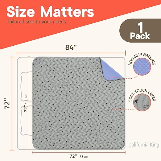 Washable Underpads 72"x72" ( Pack of 1) – Reusable Waterproof Bed Pads for Pets, Kids & Elderly, Extra Heavy Absorbent Incontinence Training & Bedwetting Pads, Non-Slip TPU Backing, Grey & Blue