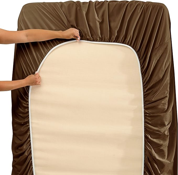 Hearth & Harbor Extra Deep Pocket Sheets - Fits Mattress 18-24 Inches Deep - Extra Deep Pocket Split King Size Sets - 7 Piece Split King Size - Brown