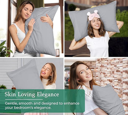 Royale Linens Queen Pillowcase Set of 2 - Bed Pillow Cover - 20" x 30" -Silver Pillowcases - 1800 Brushed Microfiber, Wrinkle & Fade Resistant - Soft & Cozy- Queen Size Pillow Case (Silver)