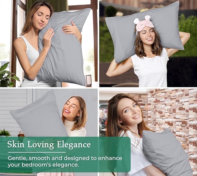 Royale Linens King Pillowcase Set of 2 - Bed Pillow Cover - 20" x 40" -Silver Pillowcases - 1800 Brushed Microfiber, Wrinkle & Fade Resistant - Soft & Cozy- King Size Pillow Case (Silver)