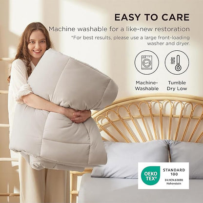 Bedsure Comforter Duvet Insert - Quilted Comforters Twin XL Size, All Season Duvet, GentleSoft Down Alternative Bedding Blanket, with 8 Tabs, Gifts for Women/Men, Linen, Twin XL 92 x 68 Inches