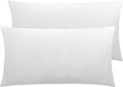 NTBAY 2 Pack Zippered Velvet King Pillowcases, Super Soft and Cozy Luxury Fuzzy Flannel Pillow Cases with Zipper, 20x36 Inches, White