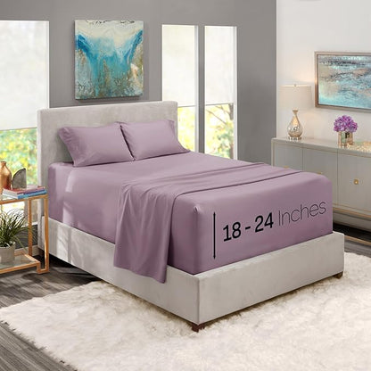 Nestl Twin XL Size Sheet Set, 4 Piece Extra Deep Pocket (18-24 inches), Microfiber, Hotel Luxury, Soft, Breathable, Wrinkle-Free, Easy to Care, Dusty Purple