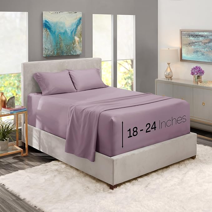 Nestl Queen Size Sheet Set, 4 Piece Extra Deep Pocket (18-24 inches), Microfiber, Cooling, Hotel Luxury, Soft, Breathable, Wrinkle-Free, Easy to Care, Dusty Purple