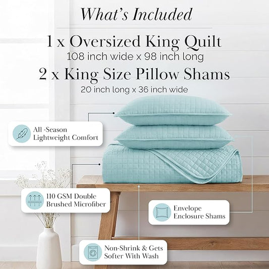 Southshore Fine Living, Inc. Oversized King Quilt Bedding Set, Microfiber Comforter Blue, Pet Hair Resistant Bedding California King Size Quilt Coverlet Bedspread Set with 2 Shams, Sky Blue Quilts