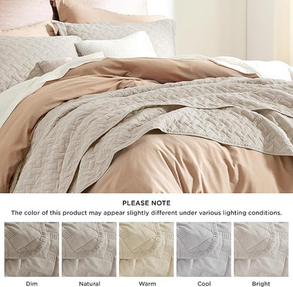 Bedsure Quilts Twin Size - Lightweight Bedspreads Twin Size with Basket Weave Pattern, Soft Quilt Bedding Set, Light Beige Comforter Set Coverlet for All Seasons with 1 Pillow Sham (68" x 86") | Skin-Friendly Soft, All-Season Comfort, Breathable, Light...
