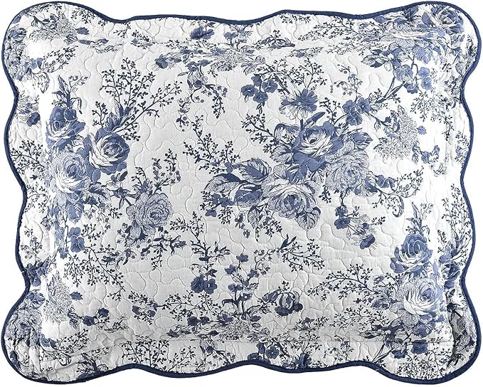 Wonderful 100% Cotton Blue Floral Bedspread Set Full Size, Quilt Bedding Sets with Pillow Shams, 3 Pieces Botanical Coverlet Set, Quilted Blanket Bed Cover for All Season, 96"x110"