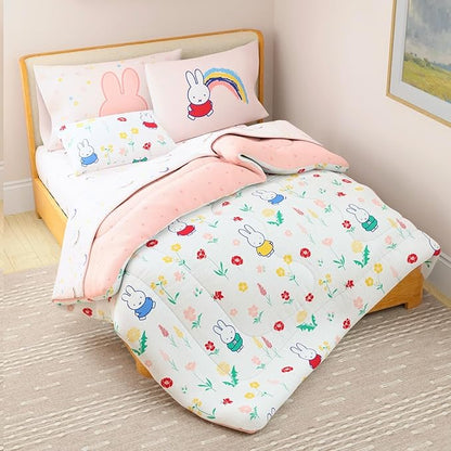 Miffy Bedding Set, Queen Size 7-Piece Super Soft Fluffy Reversible Comforter & Sheet Set with Sham, (100% Officially Licensed Product) By Franco Collectibles
