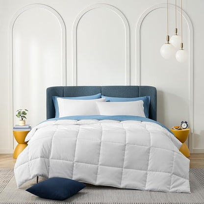 Casual Living Duvet Insert Queen Comforter Cooling Blanket Lightweight Hypoallergenic Reversible White Comforter with Box Stitching Fluffy Bedding Down Alternative Machine Washable, Queen, White
