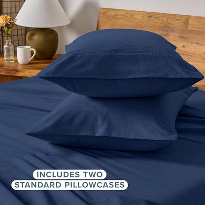 Bare Home Flannel Standard Pillowcases Set of 2-100% Cotton - Velvety Soft & Cozy - Double Brushed Heavyweight Flannel Pillowcases (Standard Pillowcase Set of 2, Dark Blue)