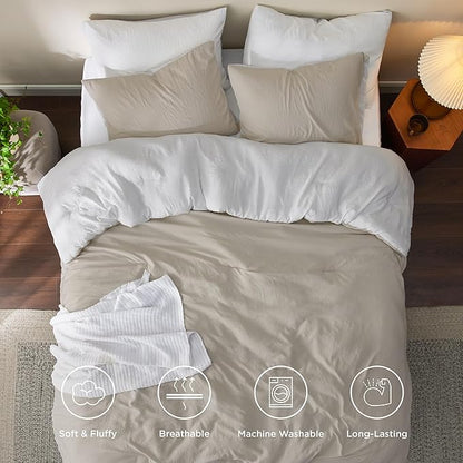 Bedsure King Comforter Set, Khaki Beige Soft Prewashed Bedding for All Seasons, 3 Pieces GentleSoft™ Bed Set, 1 Lightweight Comforter (104"x90") and 2 Pillowcases (20"x36")