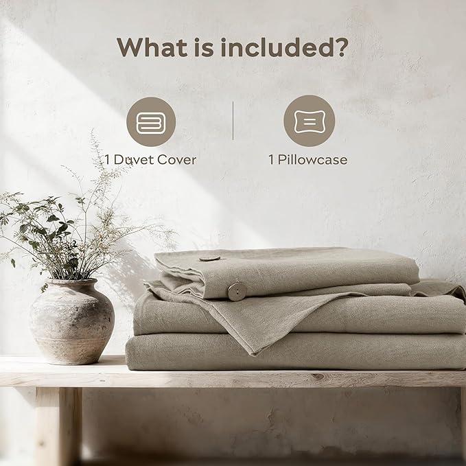 JELLYMONI Cotton Duvet Cover Twin Size - Taupe Comforter Cover with Button 100% Washed Cotton 2PCS Breathable Soft Solid Bedding Set Duvet Cover 68×90in & 1 Pillowcases (NO Comforter)