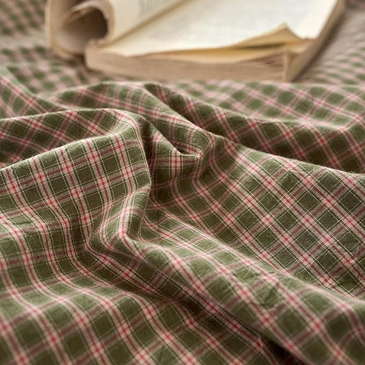 Gingham Queen Duvet Cover Set Sage Green Washed Cotton Queen Size Comforter Cover Plaid Checkered Country Zipper Duvet Cover Set with Corner Ties Boho Soft Bedding Set for Boys Duvet Protector