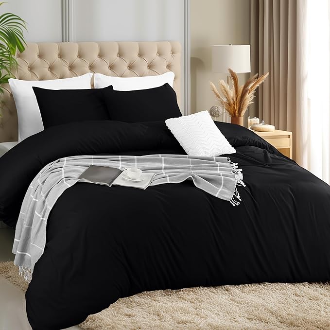 Utopia Bedding Duvet Cover Set with Pillowcases - 3 Pieces Bedding Duvet Cover with Zipper Closure - 1 Duvet Cover with 2 Pillowcases - Soft Brushed Microfiber(King, Black)