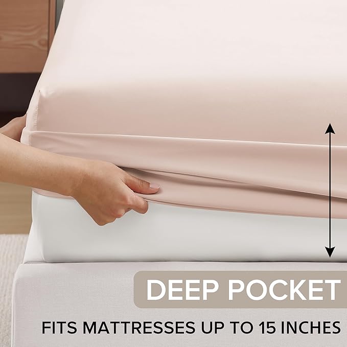 UGG Hedi Split King Sheet Set 5-Piece Luxury Cooling Sheets Deep Pockets Premium Bedding with 2 Shams Hypoallergenic Machine Washable Soft Lightweight Set for Adjustable Bed, Split King, Shell Pink