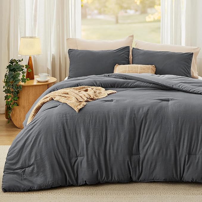 Bedsure Twin/Twin XL Comforter Set, Dark Gray Soft Prewashed Bedding for All Seasons, 2 Pieces GentleSoft™ Bed Set, 1 Lightweight Comforter (68"x88") and 1 Pillowcase (20"x26")