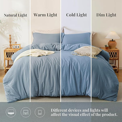MILDLY Super Soft Duvet Cover 2pcs - 100% Washed Microfiber Haze Blue Comforter Cover Set with Zipper Closure & Corner Ties (No Comforter)