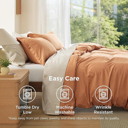 Bedsure Duvet Cover Queen Size - Soft Double Brushed Bedding Set for Kids & Adults, Zipper Closure, 3 Pieces, Includes 1 Duvet Cover (90"x90") & 2 Pillow Shams, NO Comforter, Burnt Orange