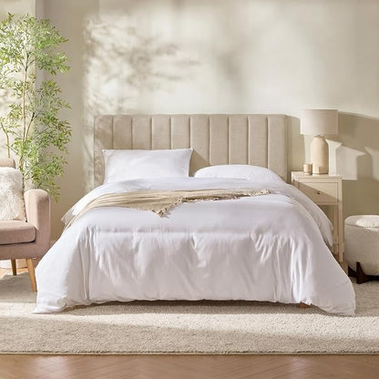 Hearth & Harbor Wall Mounted King Headboard Only, Bed Headboard King Size | Easy Assemble, Floating Peel and Stick, Upholstered, Channel Stitched, 3D Wall Panels, 5 Strips of 3M Tape Included, Beige