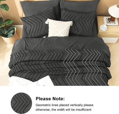 Litanika Super King Plus Size Comforter Set with Sheets Dark Grey - 7 Pieces Bed in a Bag Oversized King Boho Tufted Complete Bedding Sets with Comforter, Sheets, Pillowcases & Shams