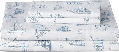 Nautica - Queen Sheets, Cotton Percale Bedding Set, Crisp & Cool, Coastal Home Decor (Whitewood Sail Blue, Queen)