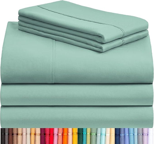LuxClub 5 PC Split King Sheet Set Bed Sheets Deep Pockets 18" Eco Friendly Wrinkle Free Cooling Sheets Machine Washable Hotel Bedding Silky Soft - Light Teal Split King