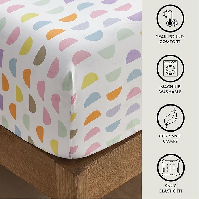 Heritage Kids 4 Piece Sheet Set, Including Top Sheet, Fitted Sheet and 2 Pillow Cases, Multi Color Half Moon, Full
