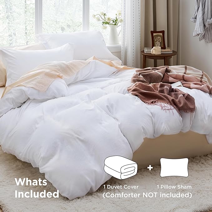 Bedsure Bright White Duvet Cover Twin/Twin XL Size - 2 Pieces Prewashed Polyester Extra Soft Bedding Set, Includes 1 Twin Duvet Cover 68''x90'' with Zipper Closure & 1 Pillow Sham, No Comforter