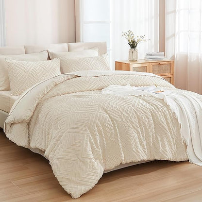 Andency Bed in a Bag King Beige- 7 Pieces King Size Comforter Set Bedding Comforter Sets, Tufted Lightweight Fluffy Bed Set with Comforter, Sheets, Pillowcases & Shams for All Season