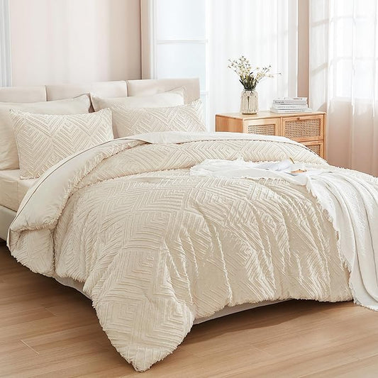 Andency Beige Super King Size Comforter Set with Sheets - 7 Pieces Bed in a Bag Boho Oversized King Bedding Sets Fluffy Lightweight Bed Set with Comforter, Sheets, Pillowcases & Shams