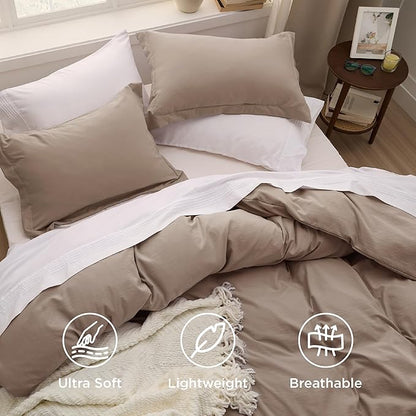 Bedsure Khaki California King Duvet Cover - Prewashed Cotton-Like Extra Soft Bedding Set, Includes 1 Cal King Duvet Cover 104x98 Inches with Zipper Closure & 2 Pillow Shams, Comforter Not Included
