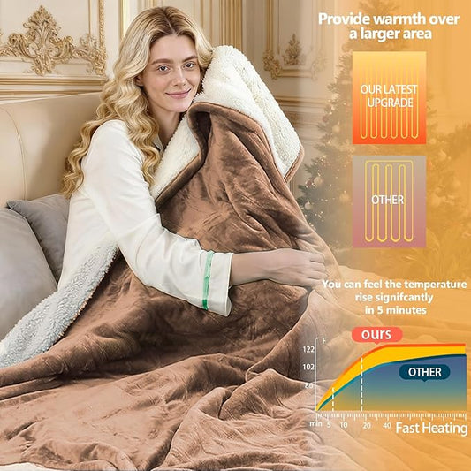 Electric Heated Blanket Full Size 72''x84''-Control Heating Blanket, Soft & Warm Flannel 10-Level Temperature Control, 8 Hours Auto Off, Rapid Heating & Overheat Protection