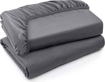 Utopia Bedding Fitted Sheet - Pack of 2 Bottom Sheets - Soft Brushed Microfiber - Deep Pockets, Shrinkage & Fade Resistant - Easy Care (Full, Grey)