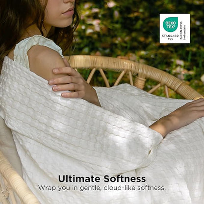 Bedsure Cooling Cotton Waffle Full Size Blanket - Lightweight Breathable Blanket of Rayon Derived from Bamboo for Hot Sleepers, Luxury Throws for Bed, Couch and Sofa, Ivory, 80x90 Inches