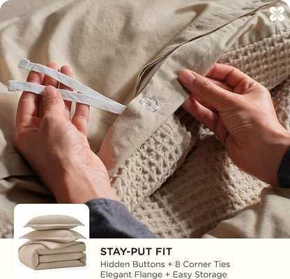 Bedsure Cotton Duvet Cover Set - 100% Cotton Waffle Weave Khaki Duvet Cover California King Size, GentleSoft™ and Breathable Cal King Tan Bedding Set for All Season, 3 Pieces, 104"x98"