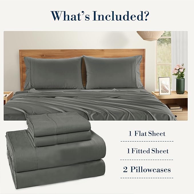 Casa Platino Twin XL Sized Sheets – 4 Piece Twin XL Size Sheets Set, Soft & Breathable, With 15 Inch Deep Pocket Fitted Sheet, Cozy Cooling Sheets, Perfect for Daily Use & Machine Washable – Dark Grey